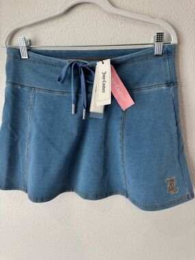 Juicy Couture Blue Denim Skirt with Drawstring Waist. NWT. Size M